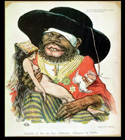 Caricature of the Negus of Ethiopia, Menelik II, from 